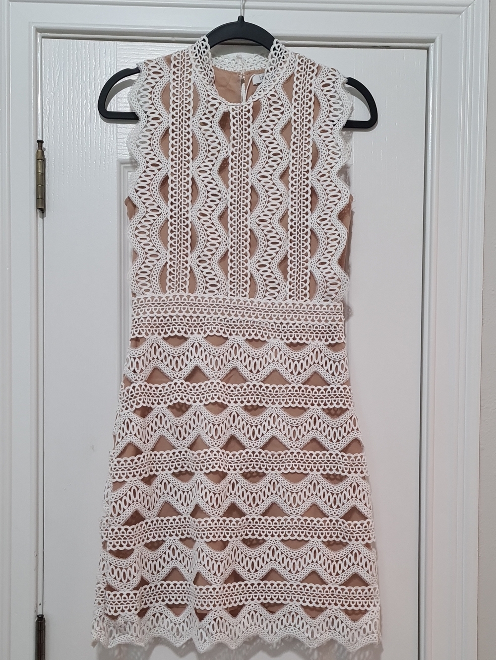 Lucy Paris White Crochet Mini Dress with Nude Lining